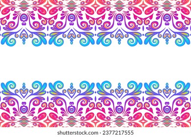 Borde 3D Seamless lujoso batik étnico dayak tradicional Java indonesia con hermosas flores línea de diseño gradiente de arte 