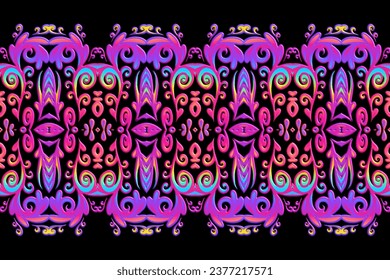 3D emboss Seamless luxurious batik ethnic dayak traditional Java indonesia with beautiful flowers line art gradient design 