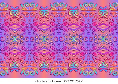3D verkörpert Seamless luxuriösen Batik Ethnie Dayak traditionellen Java indonesien mit schönen Blumen Linie Kunst Farbverlauf-Design 