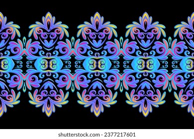 3D emboss Seamless luxurious batik ethnic dayak traditional Java indonesia with beautiful flowers line art gradient design 