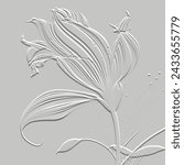 3d embossed lines flowers abstract modern monochrome pattern. Textured beautiful floral relief white background. Emboss backdrop. Surface flowers. 3d line art flower ornament with embossing effect.