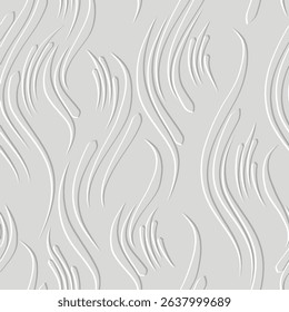 3d embossed seamless abstract vector pattern with dynamic wavy lines , stripes. Modern minimal emboss white background. Relief surface endless texture for textile, fabric, wallpaper. Embossing effect.