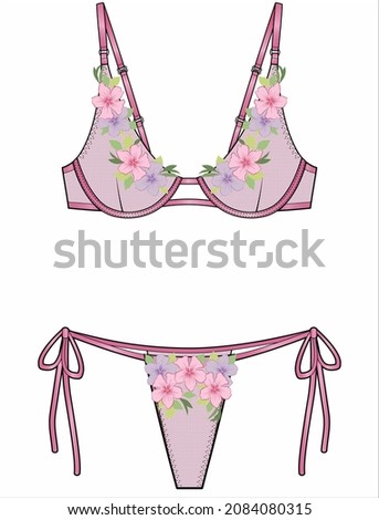 3D Embroidered Lace Mesh Bra And Panty Set FOR WOMEN IN EDITABLE VECTOR FILE