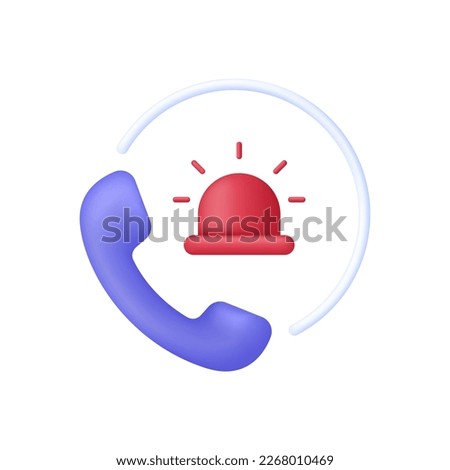 3D Emergency call illustration. Call 911. Hotline service. Support concept. Emergency light icon. Trendy and modern vector in 3d style.