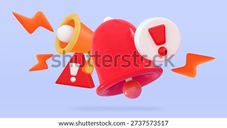 3d Emergency exclamation Bell with an exclamation mark and speaker Concept of urgent notification