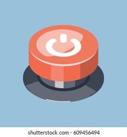 3D Emergency start stop red button. Isometric vector illustration