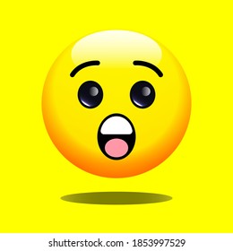 3D Emoji Astonished yellow face with open eyes, raised eyebrows, and an open mouth as if gasping in shock or surprise.