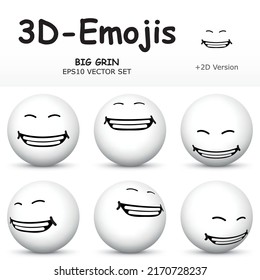 3D Emoji with BIG GRIN Facial Expressions  in 6 Different 3D Perspectives -  EPS10 Vector Collection