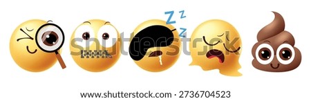 3D Emoji Bundle: Magnifier, Zipper Mouth, Sleeping Mask, Melting Face, and Cute Poop Character