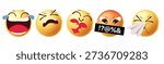 3D Emoji Expression Set: Joyful Laughter, Heart Hug, Cursing, and Sneezing Faces