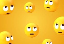 3d Emoji Face With Rolling Eyes Background Collection. Yellow Emoticon With Closed Neutral Mouth For Social Network Media - Disdain Boredom Emojis - Eye Roll Cute Emoticon Set. Vector Illustration