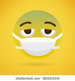 3d emoji with glasses wearing mouth mask. Emoji with mouth mask - yellow face with wearing a white surgical mask. Sick emoji.