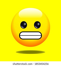 3D Emoji Grimacing Oops Isolated On Yellow Background