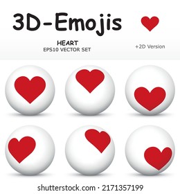3D Emoji with HEART Symbol in 6 Different 3D Perspectives -  EPS10 Vector Collection