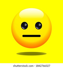 3D Emoji Neutral face. A yellow face with simple, open eyes and a flat, closed mouth. Indifferent
