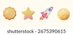 3d emoji rocket, sun, star and moon shape icon illustration design