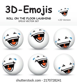 Emoji 3D con ROLL ON the FLOOR RIENDO expresiones faciales en 6 diferentes perspectivas 3D - Colección de vectores EPS10