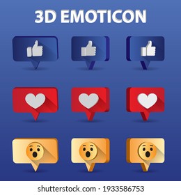 3D Emoticon Facebook Like, Love, Wow High Quality On Label