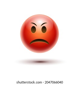 3D Emoticon Red Angry Sad Face On White Background