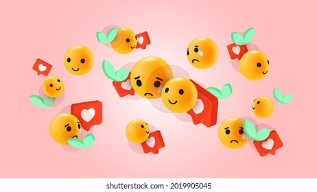 3D Emotion Emoji Reactions on Peachy Background. Vector illustration