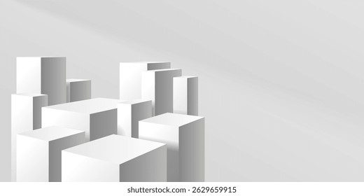 3d empty background with parallelepipeds made in perspective. White podiums.