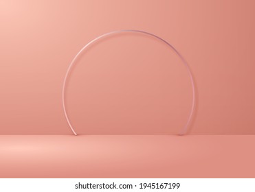 El diseño minimalista de la sala de estudio en color beige vacío en 3D con el fondo del anillo y la iluminación. Escena para mostrar escaparate cosmético, tienda frontal, exhibición. Ilustración del vector