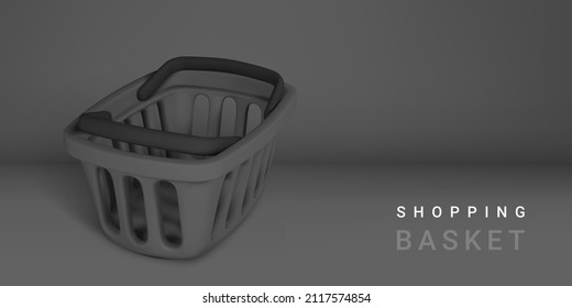 3d empty black shopping basket. Shopping concept. Vector illustration.