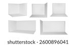 3d empty corner booth room mockup. White wall trade show cube box. Perspective product display space for expo kiosk. Conference stall exhibition area. Store showroom section for small backdrop.