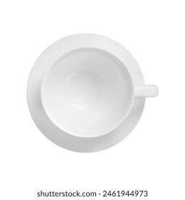 3d empty cup with saucer on white background