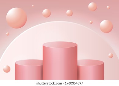 3d empty cylinder stand with light pink background and sphere.