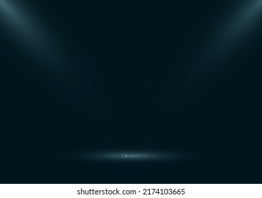 3D Empty Dark Green Studio Room With Spotlight And Scattered Dust Particles On Show Stage. Luxury Style. Vector Illustration