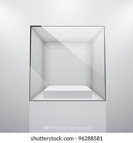 3d Empty glass showcase for exhibit. Vector illustration.