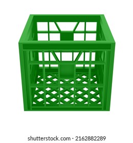 3d Empty Green Plastic Crate. Photo Realistic Vector Illustration Isolated On White. Front Perspective View