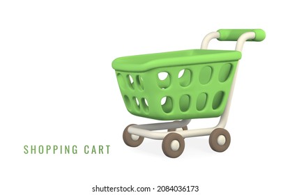 3d empty green shopping cart on a white background. Shopping concept. Vector illustration.