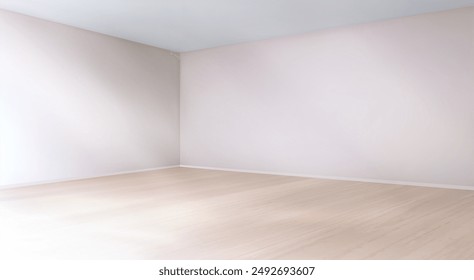 3d empty interior in white room with floor and wall. Corner space and blank hall design inside apartment. Abstract realistic gallery office for exhibition or presentation bg. Luxury pastel scene