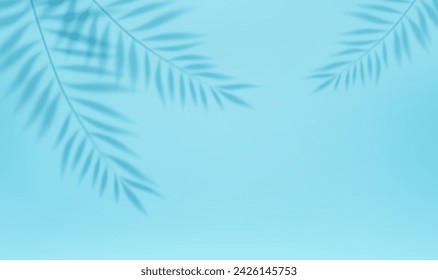 3d Empty light studio abstract background with spotlight effect and tropical palm leaves shadow. concept for your graphic design poster banner and backdrop. 3d rendering. Vector illustration