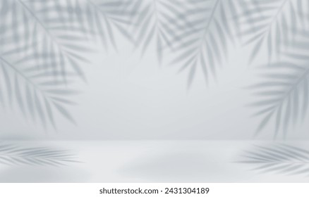 3d Empty light studio abstract background with spotlight effect and tropical palm leaves shadow. concept for your graphic design poster banner and backdrop. 3d rendering. Vector illustration