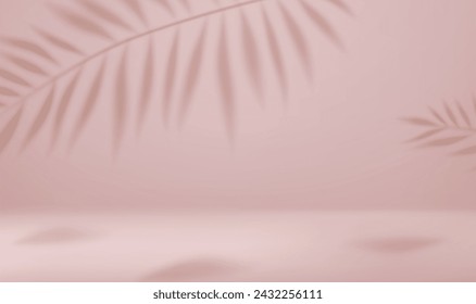 Fondo abstracto de estudio de luz vacía 3d con efecto de foco y sombra de hojas de palma tropical. renderizado 3d. Ilustración de vector