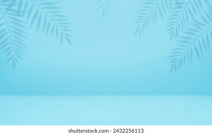 3d Empty light studio abstract background with spotlight effect and tropical palm leaves shadow. concept for your graphic design poster banner and backdrop. 3d rendering. Vector illustration