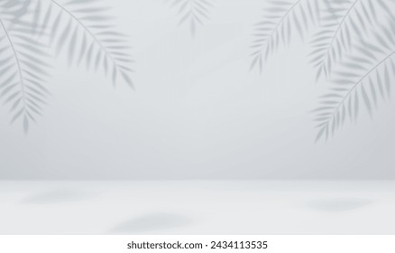 3d Empty light studio abstract background with spotlight effect and tropical palm leaves shadow. concept for your graphic design poster banner and backdrop. 3d rendering. Vector illustration