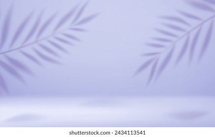 3d Empty light studio abstract background with spotlight effect and tropical palm leaves shadow. concept for your graphic design poster banner and backdrop. 3d rendering. Vector illustration