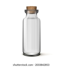 3D Empty Long Jam Glass Jar With Cork Cap. EPS10 Vector