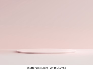 3D empty pastel pink podium on soft pink background, product display scene for product placement. Vector illustration