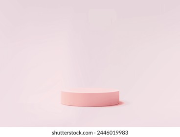 3D empty pastel pink podium on soft pink background, product display scene for product placement. Vector illustration