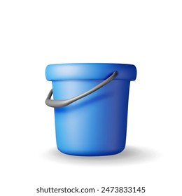 3d empty plastic bucket isolated. Render bucket icon for cleaning and washing. House cleaning equipment. Household accessories. Realistic vector illustration