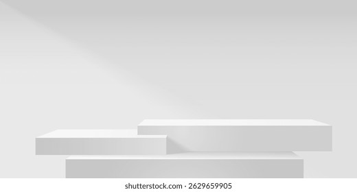3d empty podium made of white parallelepipeds .