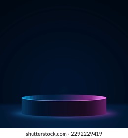 3d empty podium with purple and blue backlight for display your brand. Night glowing scene for presentation. Vector illustration. EPS 10