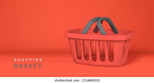 3.ª cesta de la compra roja vacía. Concepto de compras. Ilustración vectorial.