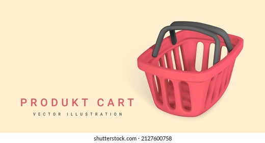 3.ª cesta de la compra roja vacía. Concepto de compras. Ilustración vectorial.