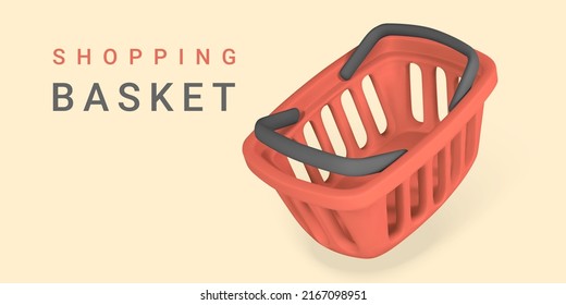 3d empty red shopping basket. Shopping concept. Vector illustration.